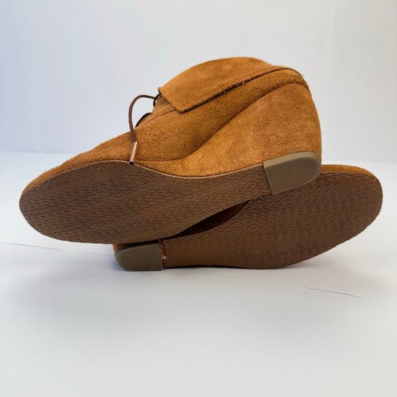 Michael Michael Kors Brown Lace Up Suede Leather Wedge Heel Booties Minimal 9M - Picture 6 of 10